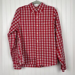 Hollister Red Black White Checkered Plaid Long Sleeve Button Up Shirt Mens Med.